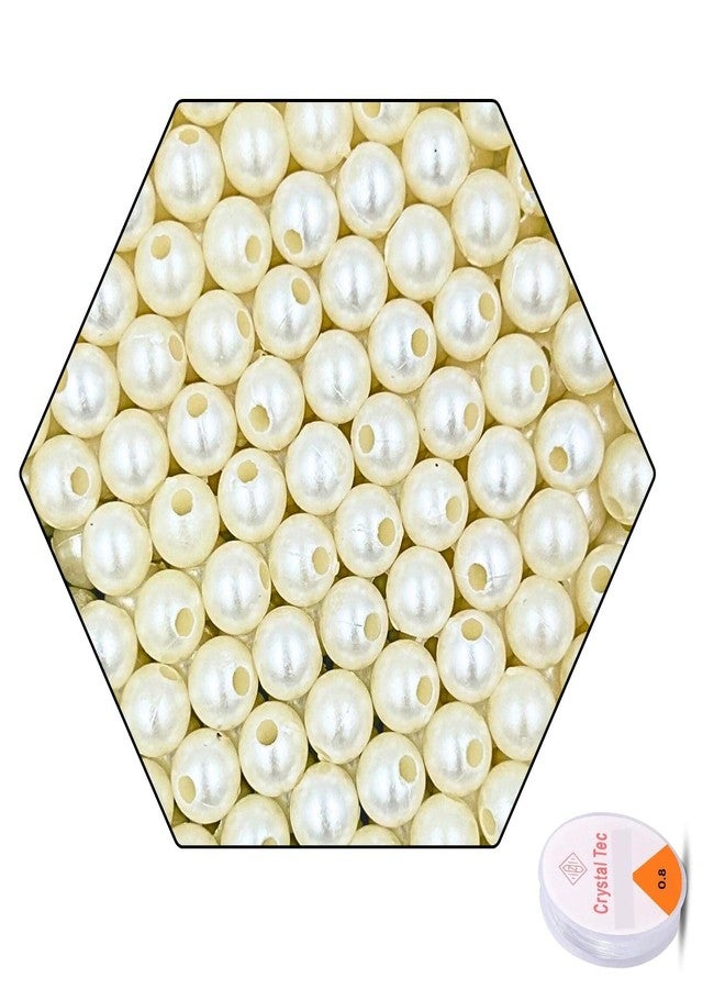 Tdas 600+ pcs 8 mm Beads for Jewellery Making kit Pearl moti DIY Craft Crystal Charms Materials Set Bracelet Earring Pearls with one Elastic roll - White Colour (8 MM White) - Image 1